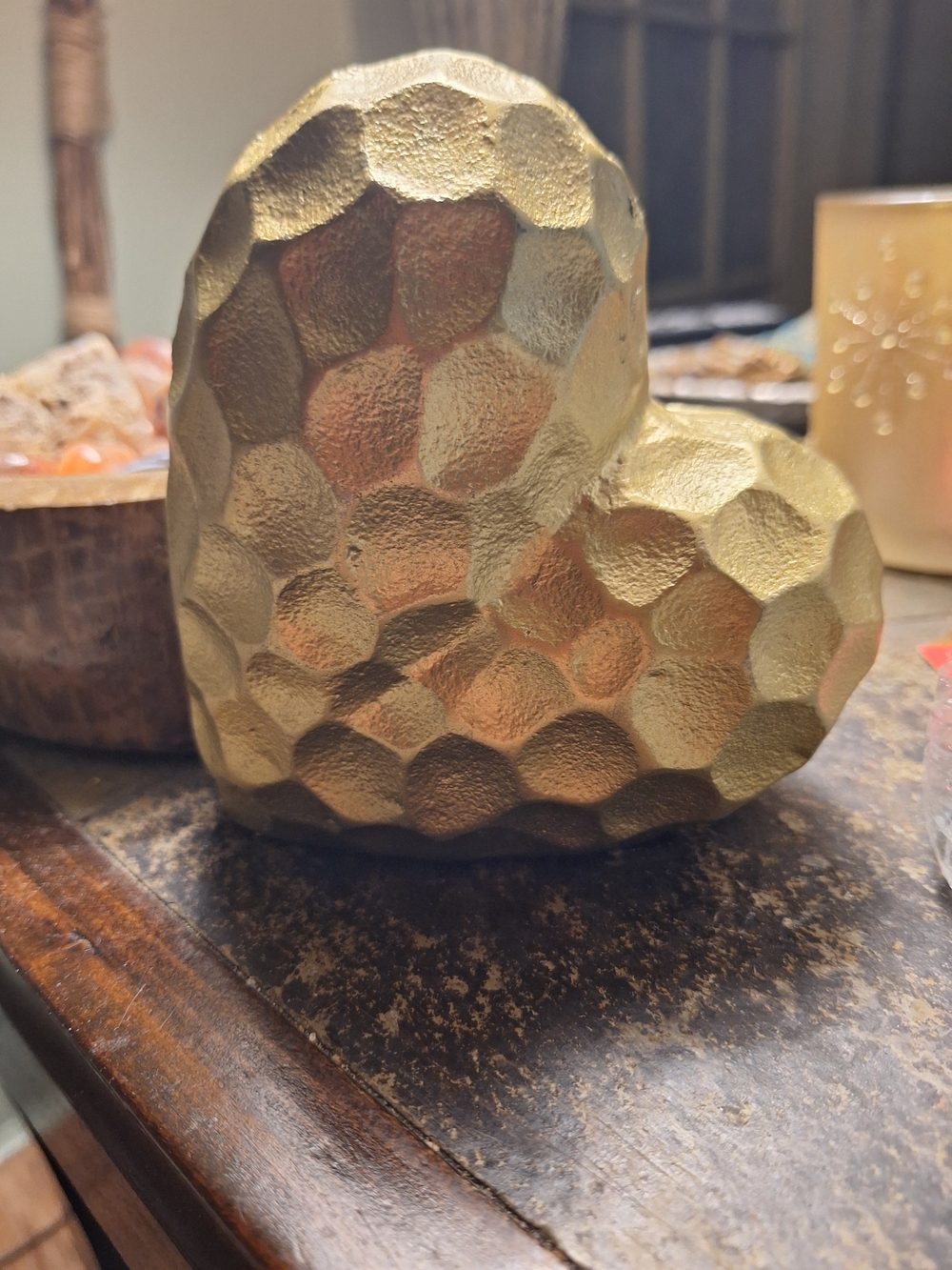 Gold Faceted Heart Sculpture